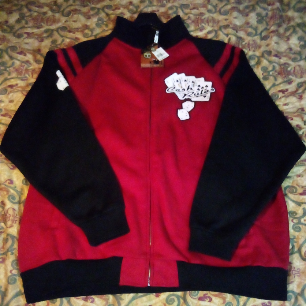 Tank Jeans Full Zip Graphic Fleece Track Jacket Coat Men's 4XL Red NWT